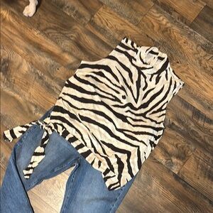 Lauren Ralph Lauren Animal Print Top with Front Side Tie Lightly Worn